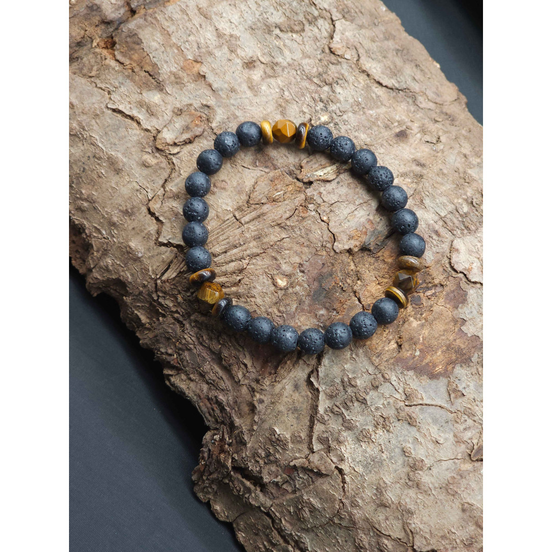 Men’s Lava Beads & Tiger’s Eye Bracelet – Stretch Adjustable Fit