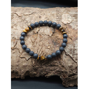 Men’s Lava Beads & Tiger’s Eye Bracelet – Stretch Adjustable Fit