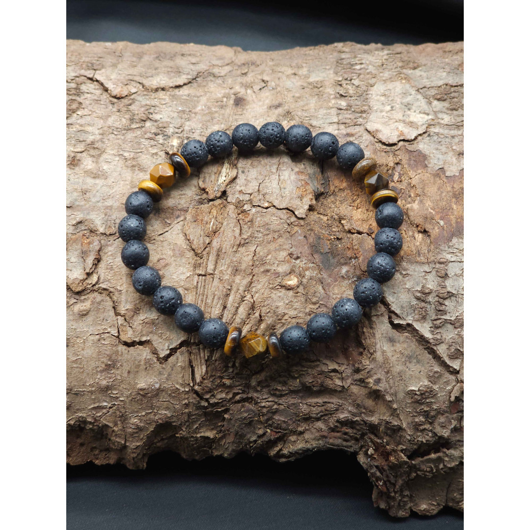 Men’s Lava Beads & Tiger’s Eye Bracelet – Stretch Adjustable Fit