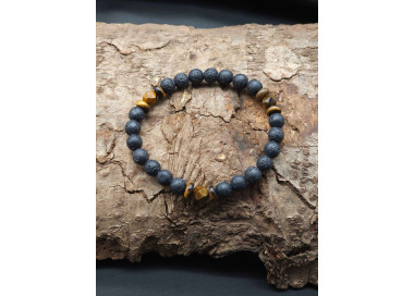Men’s Lava Beads & Tiger’s Eye Bracelet – Stretch Adjustable Fit