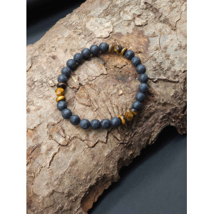 Men’s Lava Beads & Tiger’s Eye Bracelet – Stretch Adjustable Fit