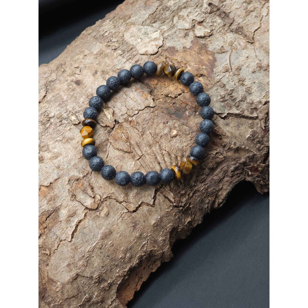 Men’s Lava Beads & Tiger’s Eye Bracelet – Stretch Adjustable Fit