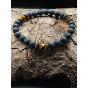 Men’s Lava Beads & Tiger’s Eye Bracelet – Stretch Adjustable Fit