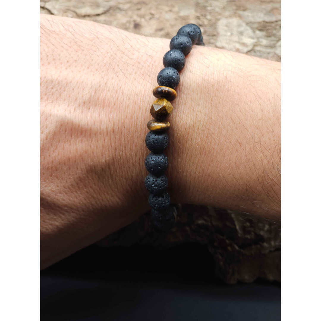 Men’s Lava Beads & Tiger’s Eye Bracelet – Stretch Adjustable Fit