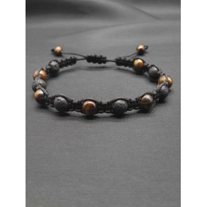 Adjustable Men’s Knitted Bracelet – Lava Beads & Tiger’s Eye