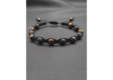 Adjustable Men’s Knitted Bracelet – Lava Beads & Tiger’s Eye