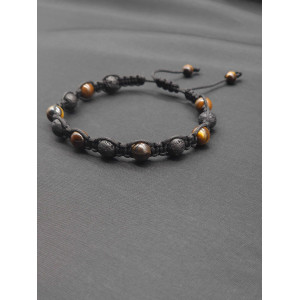 Adjustable Men’s Knitted Bracelet – Lava Beads & Tiger’s Eye