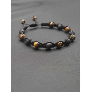 Adjustable Men’s Knitted Bracelet – Lava Beads & Tiger’s Eye