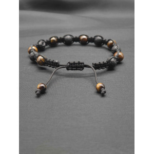 Adjustable Men’s Knitted Bracelet – Lava Beads & Tiger’s Eye