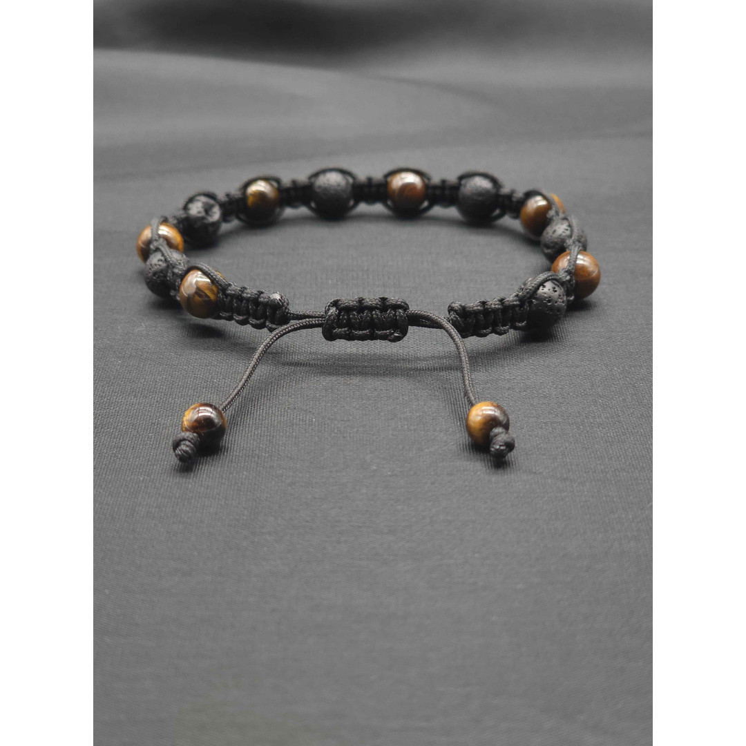 Adjustable Men’s Knitted Bracelet – Lava Beads & Tiger’s Eye