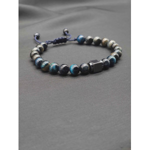Men’s Blue Tiger’s Eye Bracelet with Hematite Center – Braided Finish, Adjustable Fit
