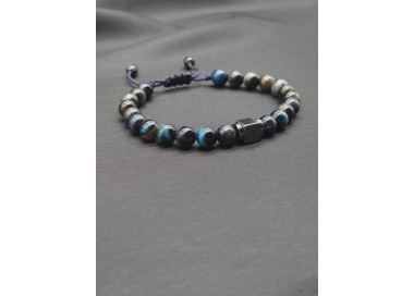 Men’s Blue Tiger’s Eye Bracelet with Hematite Center – Braided Finish, Adjustable Fit