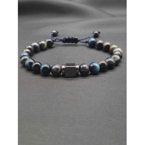 Men’s Blue Tiger’s Eye Bracelet with Hematite Center – Braided Finish, Adjustable Fit