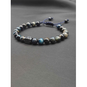 Men’s Blue Tiger’s Eye Bracelet with Hematite Center – Braided Finish, Adjustable Fit