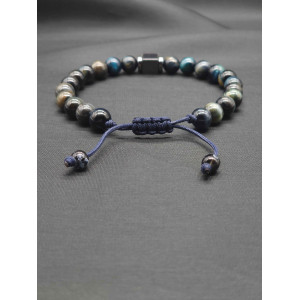 Men’s Blue Tiger’s Eye Bracelet with Hematite Center – Braided Finish, Adjustable Fit