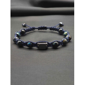 Men’s Knitted Blue Tiger’s Eye Bracelet – Hematite Center, Adjustable Fit