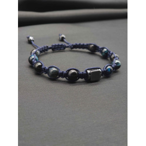 Men’s Knitted Blue Tiger’s Eye Bracelet – Hematite Center, Adjustable Fit