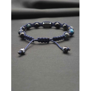 Men’s Knitted Blue Tiger’s Eye Bracelet – Hematite Center, Adjustable Fit