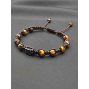 Knitted Men’s Tiger Eye Bracelet with Hematite Center – Adjustable Design