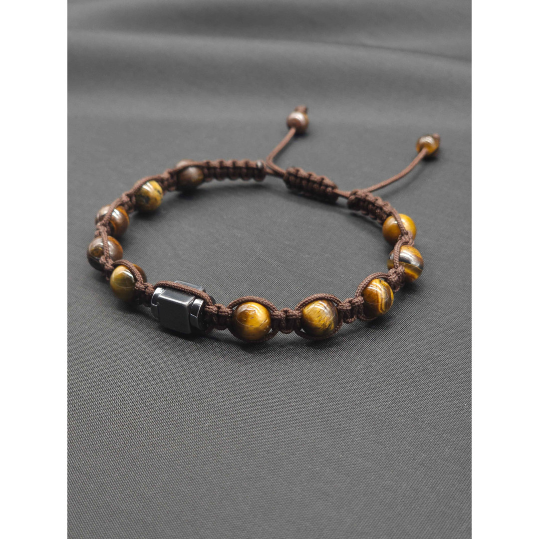 Knitted Men’s Tiger Eye Bracelet with Hematite Center – Adjustable Design