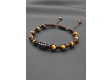 Knitted Men’s Tiger Eye Bracelet with Hematite Center – Adjustable Design
