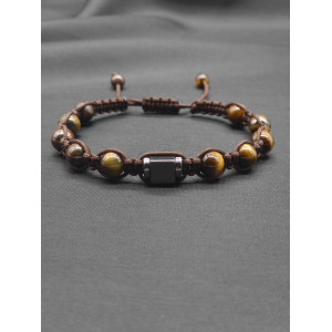 Knitted Men’s Tiger Eye Bracelet with Hematite Center – Adjustable Design