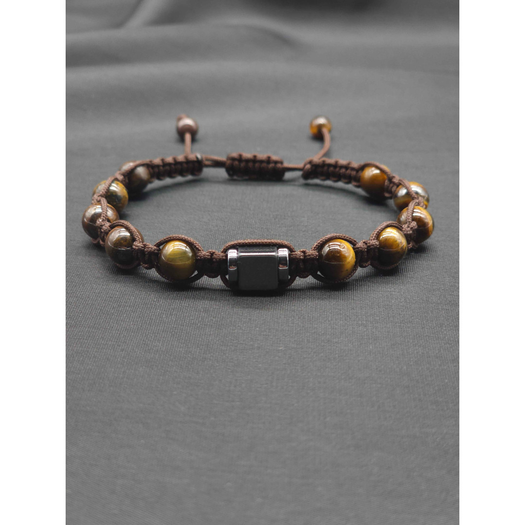 Knitted Men’s Tiger Eye Bracelet with Hematite Center – Adjustable Design