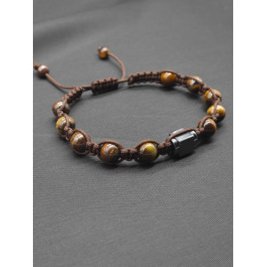 Knitted Men’s Tiger Eye Bracelet with Hematite Center – Adjustable Design