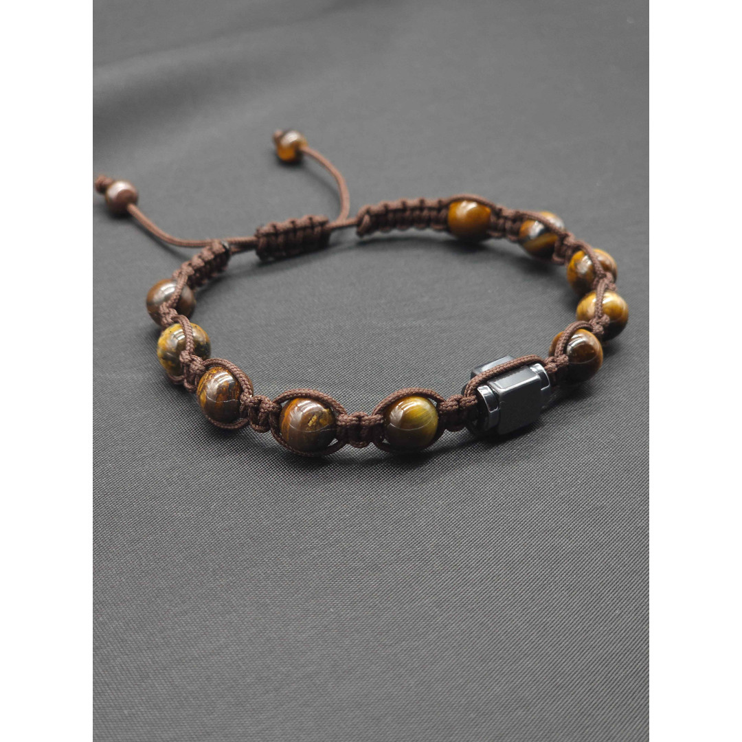 Knitted Men’s Tiger Eye Bracelet with Hematite Center – Adjustable Design