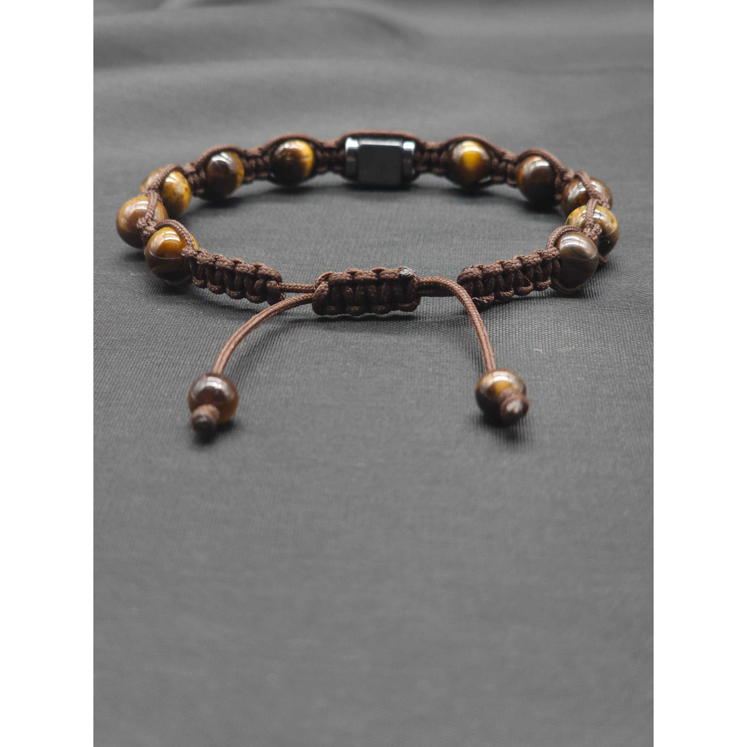 Knitted Men’s Tiger Eye Bracelet with Hematite Center – Adjustable Design
