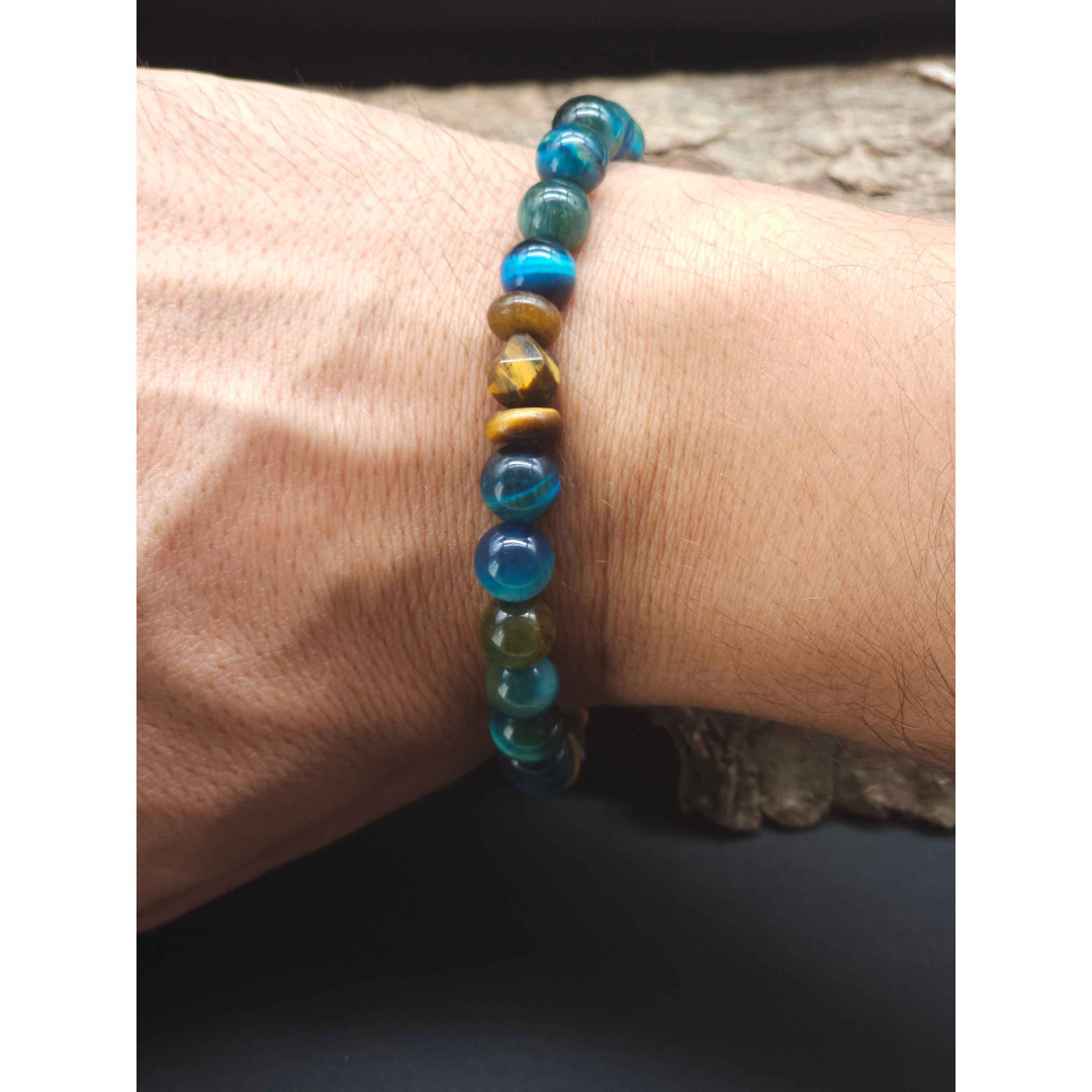 Men’s Blue Tiger Eye Bracelet – Stretch Adjustable, Comfortable Fit