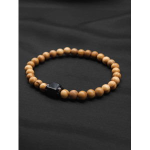 Men’s Bracelet – Olive Wood Beads with Hematite Center | Stretch Fit