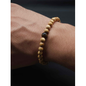Men’s Olive Bead Bracelet with Tiger’s Eye Center | Stretch Fit