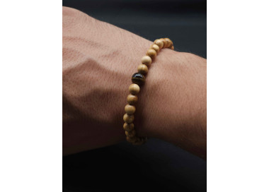Men’s Olive Bead Bracelet with Tiger’s Eye Center | Stretch Fit