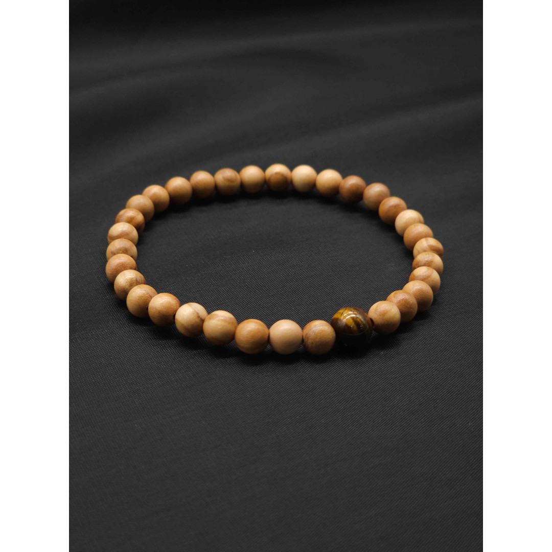 Men’s Olive Bead Bracelet with Tiger’s Eye Center | Stretch Fit