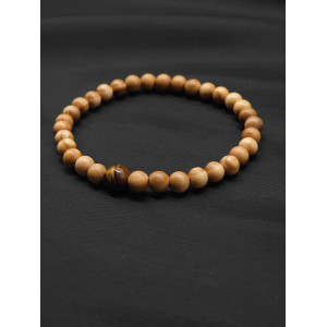 Men’s Olive Bead Bracelet with Tiger’s Eye Center | Stretch Fit