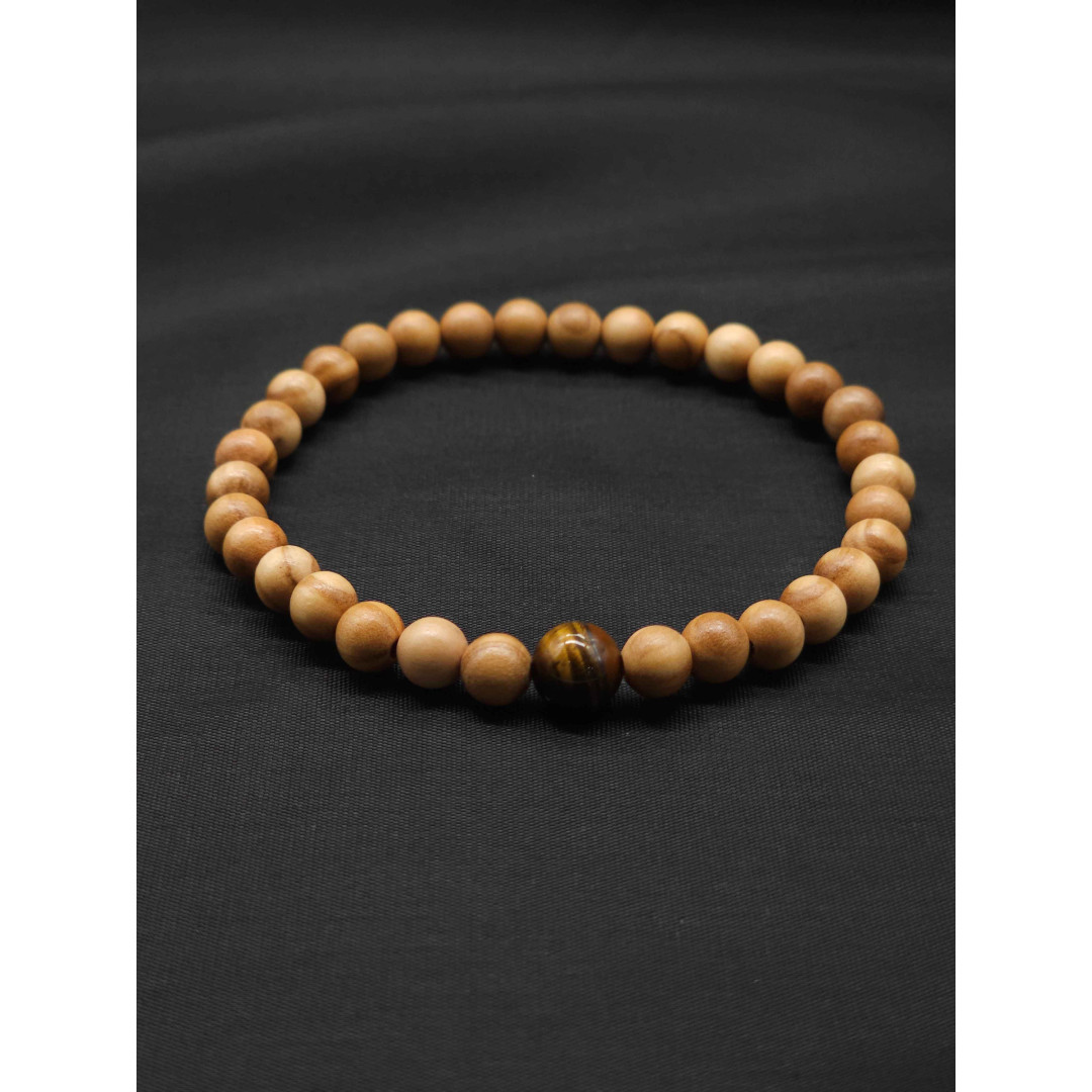 Men’s Olive Bead Bracelet with Tiger’s Eye Center | Stretch Fit