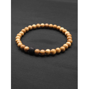 Men’s Olive Beaded Bracelet with Lava Rock Accent – Stretch Fit