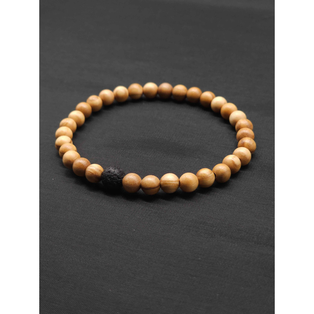 Men’s Olive Beaded Bracelet with Lava Rock Accent – Stretch Fit