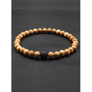 Men’s Olive Beaded Bracelet with Lava Rock Accent – Stretch Fit