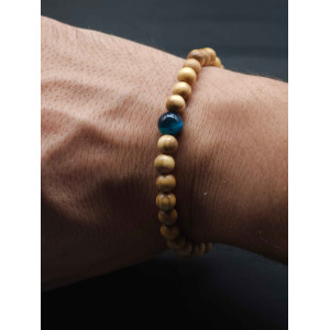 Men’s Minimalist Bracelet – Olive Beads & Blue Tiger Eye Accent | Stretch Fit