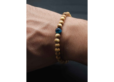 Men’s Minimalist Bracelet – Olive Beads & Blue Tiger Eye Accent | Stretch Fit