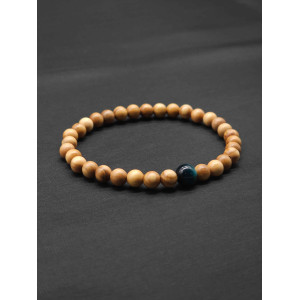 Men’s Minimalist Bracelet – Olive Beads & Blue Tiger Eye Accent | Stretch Fit