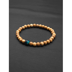 Men’s Minimalist Bracelet – Olive Beads & Blue Tiger Eye Accent | Stretch Fit