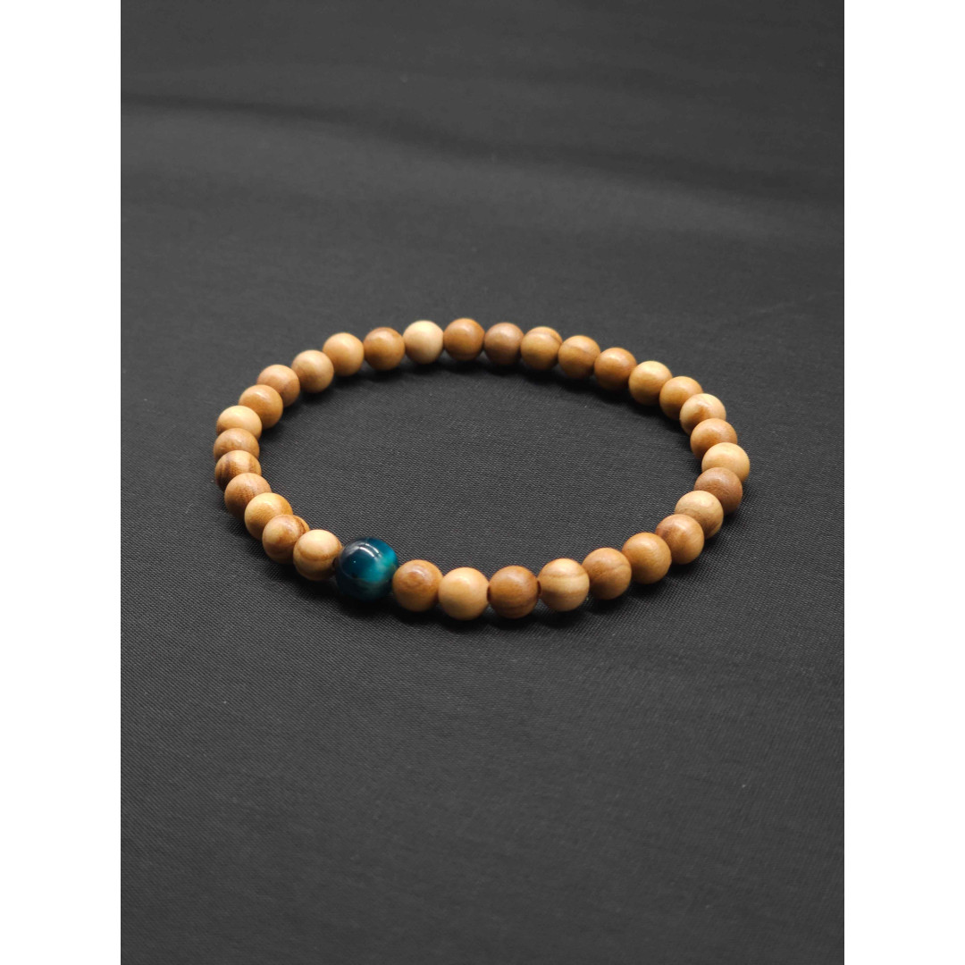 Men’s Minimalist Bracelet – Olive Beads & Blue Tiger Eye Accent | Stretch Fit