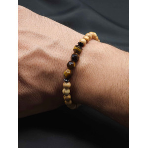 Men’s Olive Beaded Bracelet with Brown Tiger Eye Center | Stretch Fit