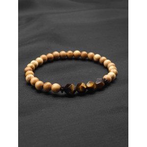 Men’s Olive Beaded Bracelet with Brown Tiger Eye Center | Stretch Fit