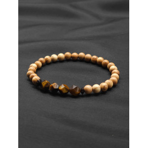Men’s Olive Beaded Bracelet with Brown Tiger Eye Center | Stretch Fit