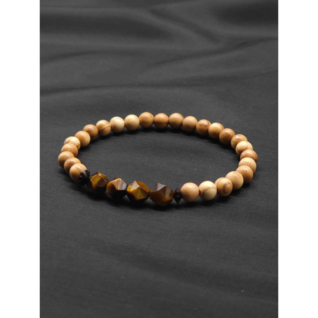 Men’s Olive Beaded Bracelet with Brown Tiger Eye Center | Stretch Fit