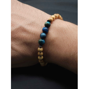 Handmade Men’s Olive Beaded Bracelet with Blue Tiger Eye Stone | Stretch Fit